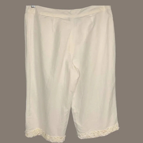 Spenser Jeremy Linen Blend Cropped Pants Women Size 12 White Shell Embellished - Picture 2 of 15